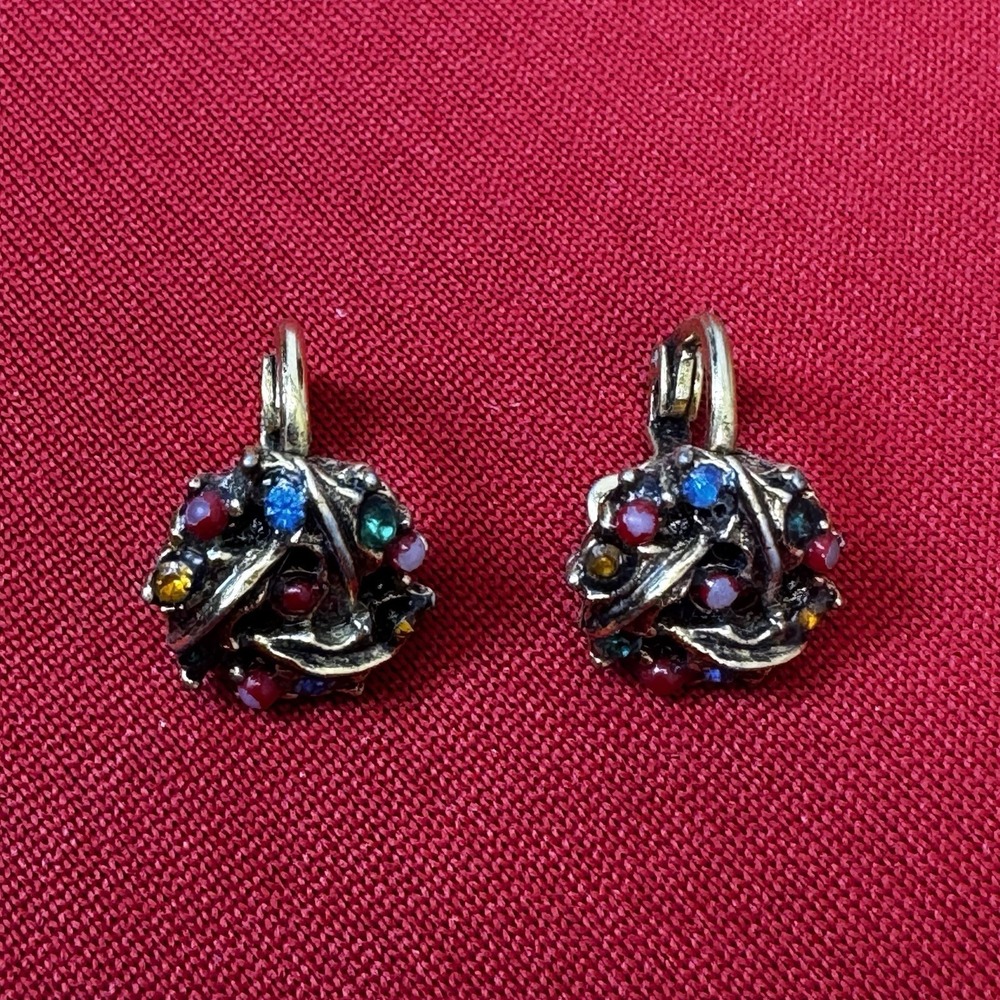 Vintage Textured Gold Tone. Multicolored Clip‎ On Earrings